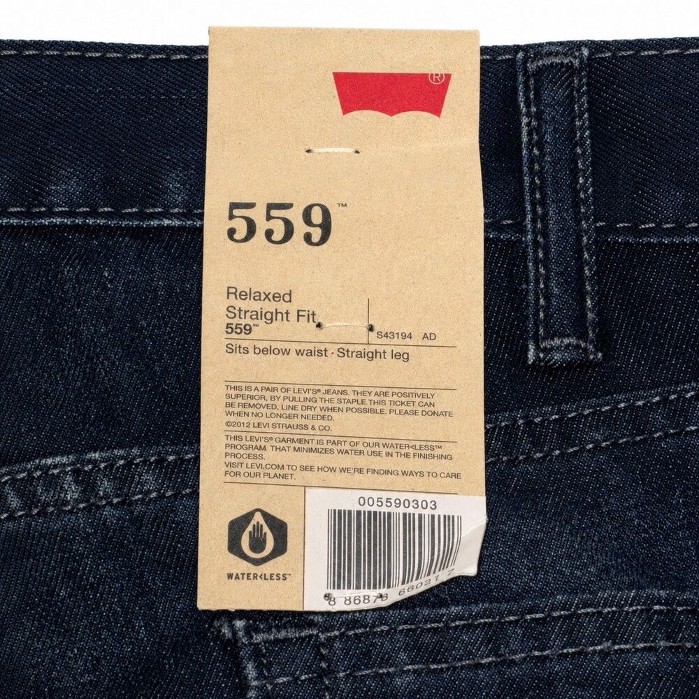 Levi’s 559 Jeans Mens 44x30 (44x28.5) Black Relaxed Straight Stretch Denim NWT - Picture 6 of 7